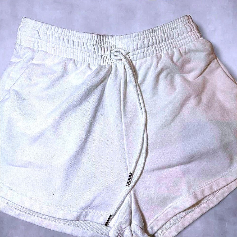 H&M Womens White Cotton Blend‎ Jersey Sweat Shorts Elastic Drawstring